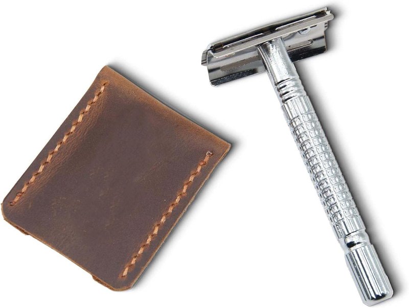 Distressed Brown Leather Safety Razor Head Cover Case/Handmade Razor Sheath, Razor Cover, Leather, Razor Protector, Razorblade Sheath (Brown)