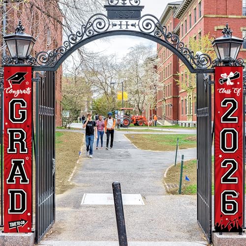 Class of 2026 Graduation Banner - Red & Black Porch Sign Decor