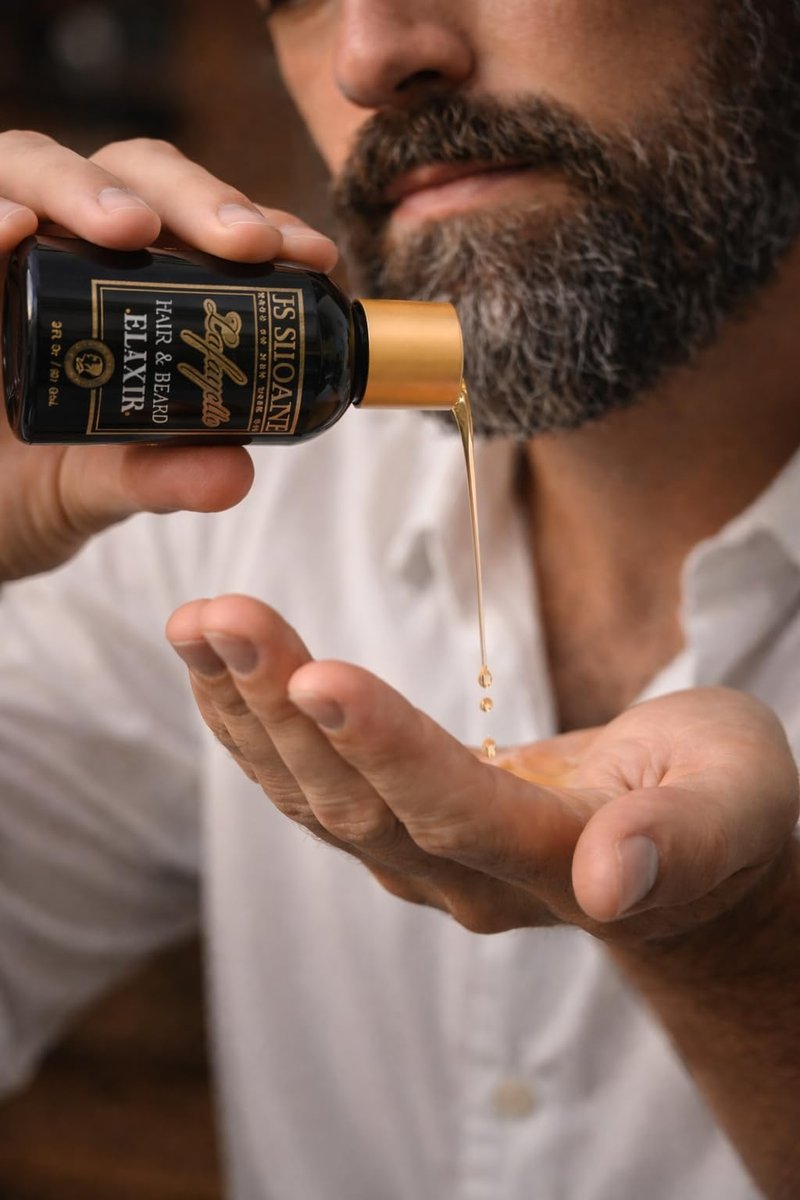 JS Sloane Lafayette Hair & Beard Elixir – Lightweight Grooming Oil for Shine, Texture & Beard Conditioning – Non-Greasy Hair Serum for Men – Softens, Hydrates & Controls Frizz – 2 Fl Oz
