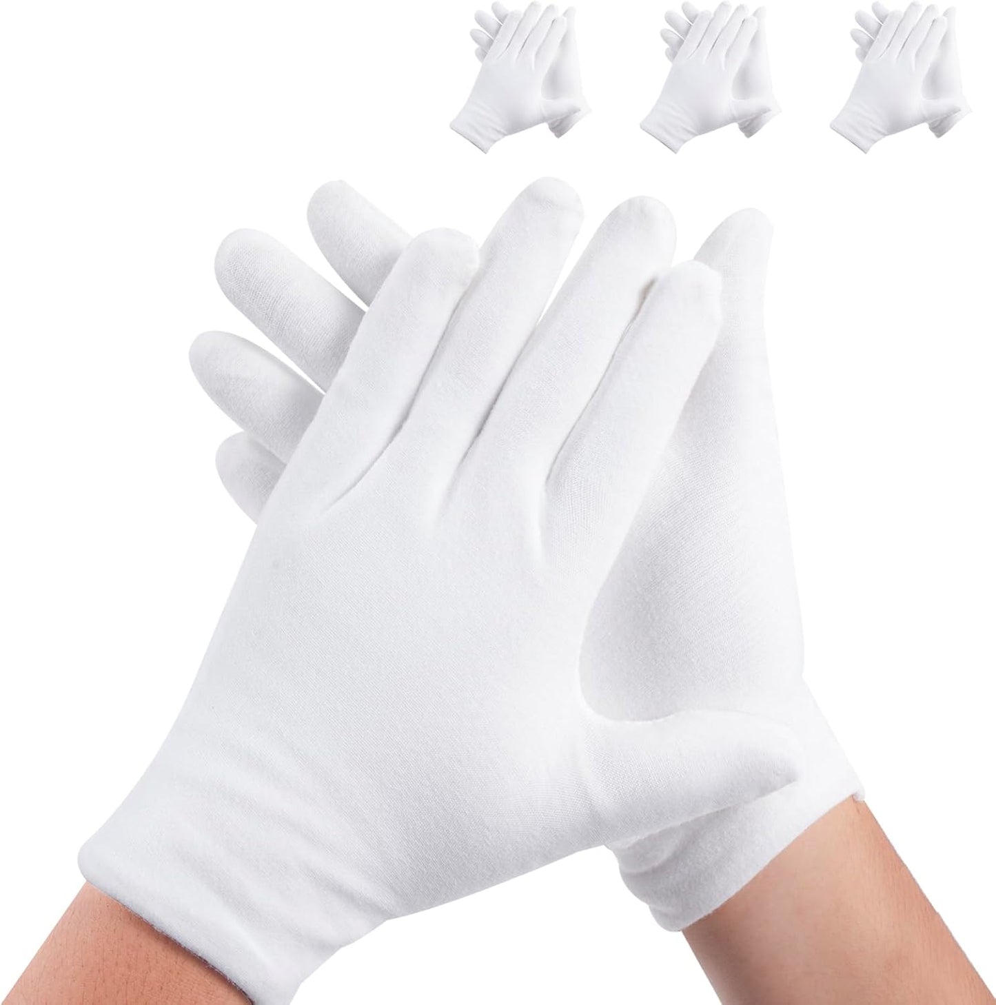 Cotton Gloves for Eczema & Dry Hands | Moisturizing Overnight Care - 3 Pairs, White