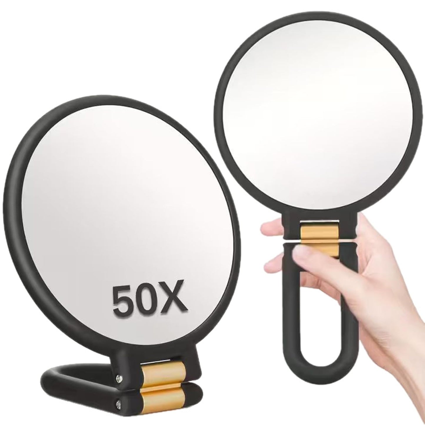 Tsawntd 50X Magnifying Mirror, Double-Sided Magnifying Makeup Mirror with 360° Adjustable Handle, Handheld/Wall Mount/Tabletop Design for Makeup