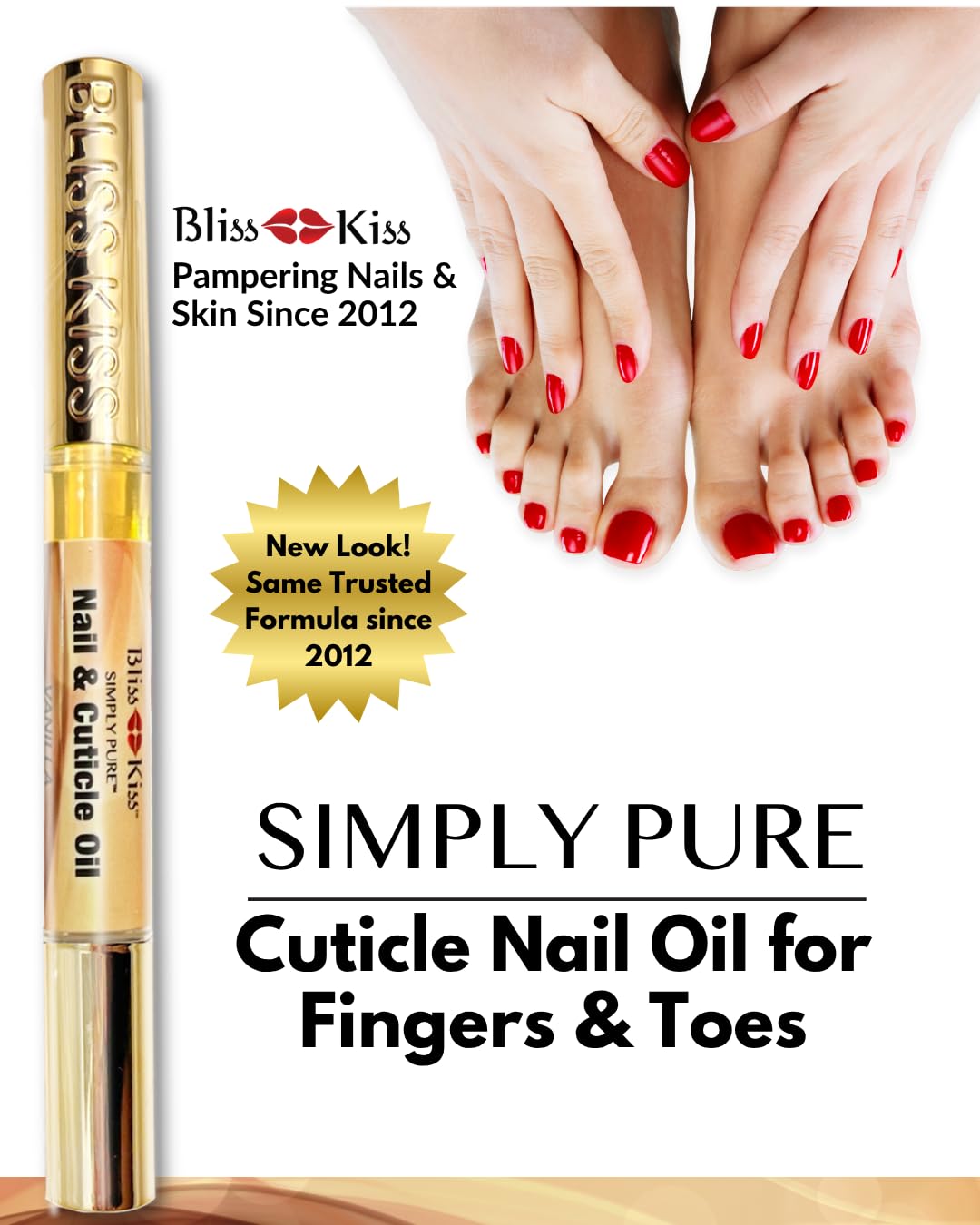 Bliss Kiss | 1 Vanilla Fragrance | Nail Oil Cuticle Pen w/Vitamin E & Jojoba⏤Nail Strengthener Nail Growth Serum for Brittle Peeling Breaking Thin Nails