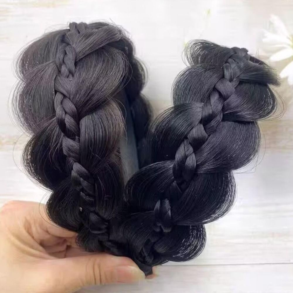 Twisted Wig Headband Trendy Headwear Hair Accessories Clips in Fishbone Braid Headband Non-slip Women(Light Brown)