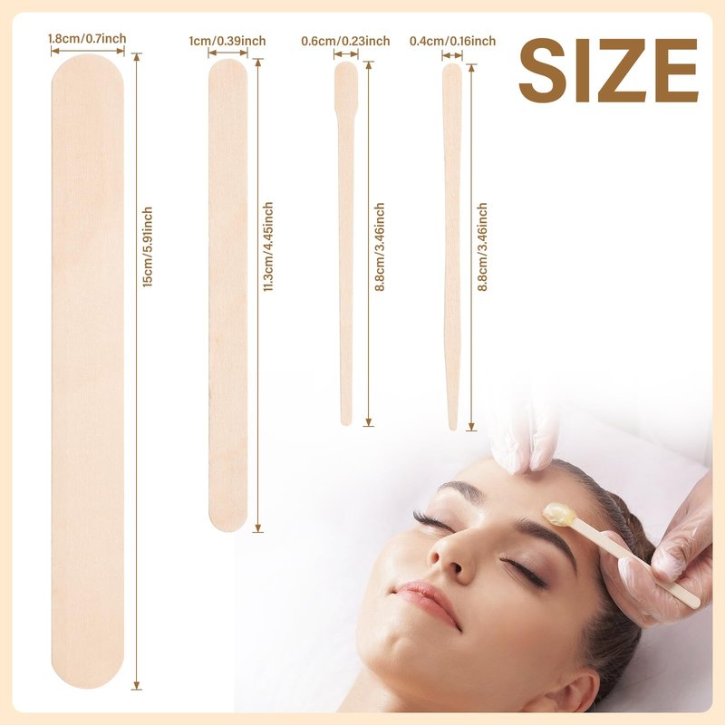 WoBiogHo 500 Pcs 4 Style Waxing Sticks Assorted Wooden Wax Applicator Stick for Body Legs Face Eyebrows and Small Medium Large Sizes Waxing Spatulas Popsicle Stick for Hair Removal Wood Craft Sticks