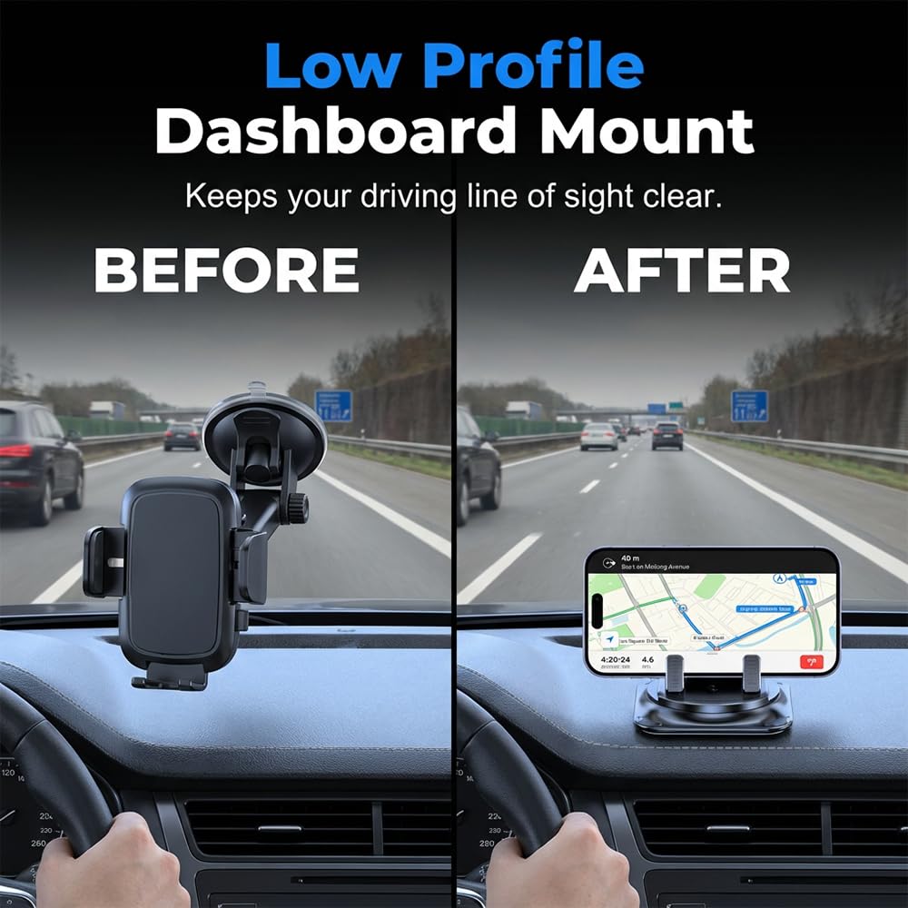 NEKSKA Dashboard Phone Holder for Car, 360 Degree Rotation Mount, Foldable Silicone Dash Stand, Anti-Slip Mobile Cradle Compatible (1PC)