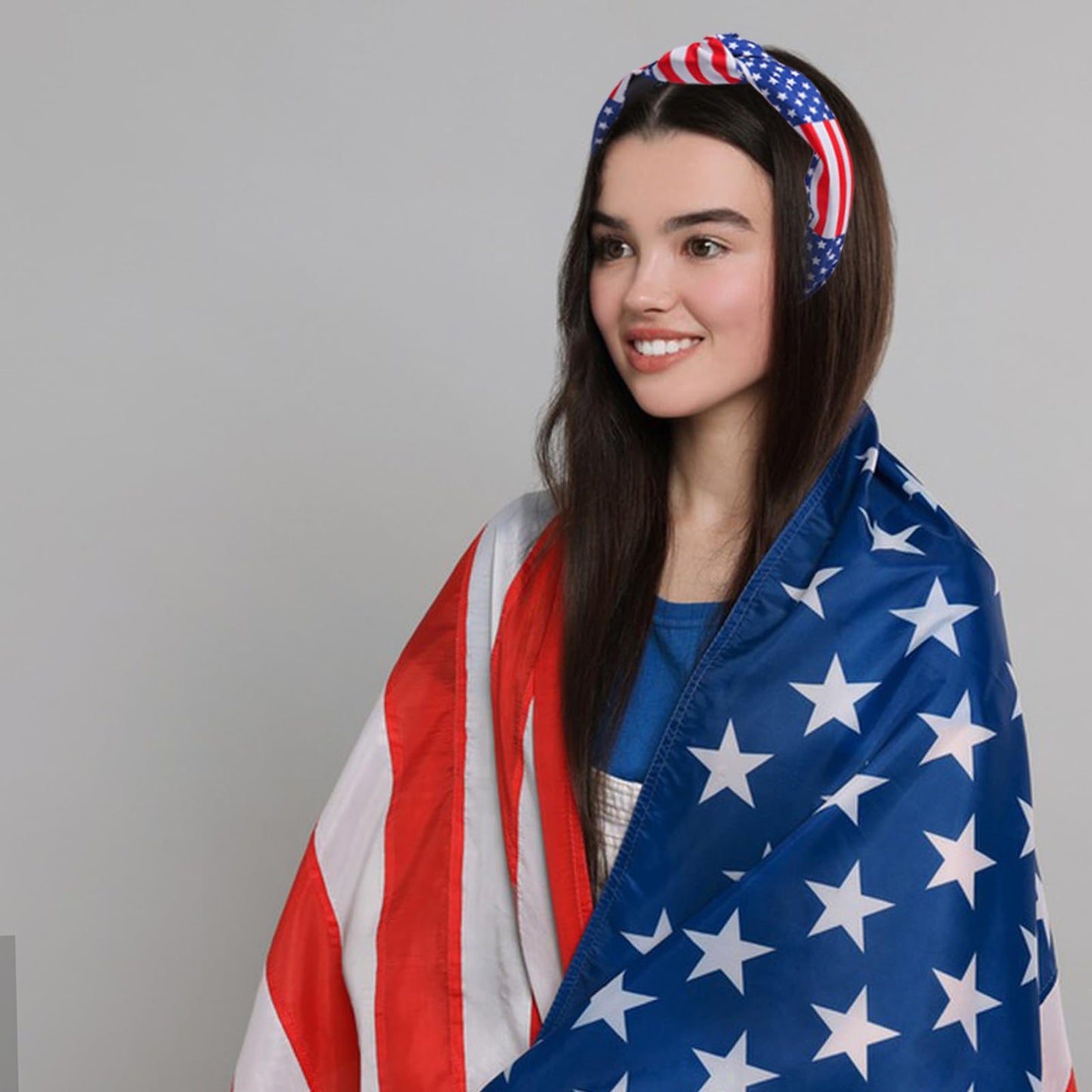 BELSITA 4th of July Headband Patriotic Hair Accessories for Women Girls USA Flag Stars Hair Band Non Slip Wide Knotted Head Band Independence Day Decor Supplies 1 Pcs