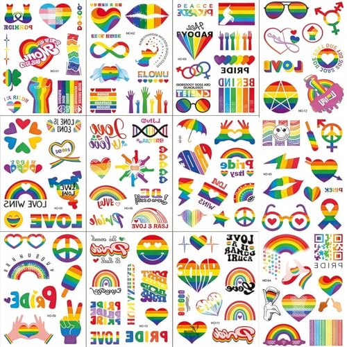 FUNTATTOO Rainbow Face Tattoo - 12 Sheets LGBTQ Pride Body Art for Events