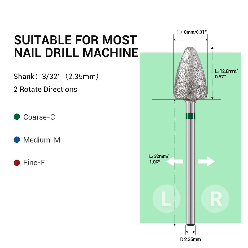 MelodySusie 3Pcs 8mm Diamond Pedicure Cone Drill Bits Set for Cracked Skin Corns Callus Removal, Feet Filing Nails For Manicure and Pedicure
