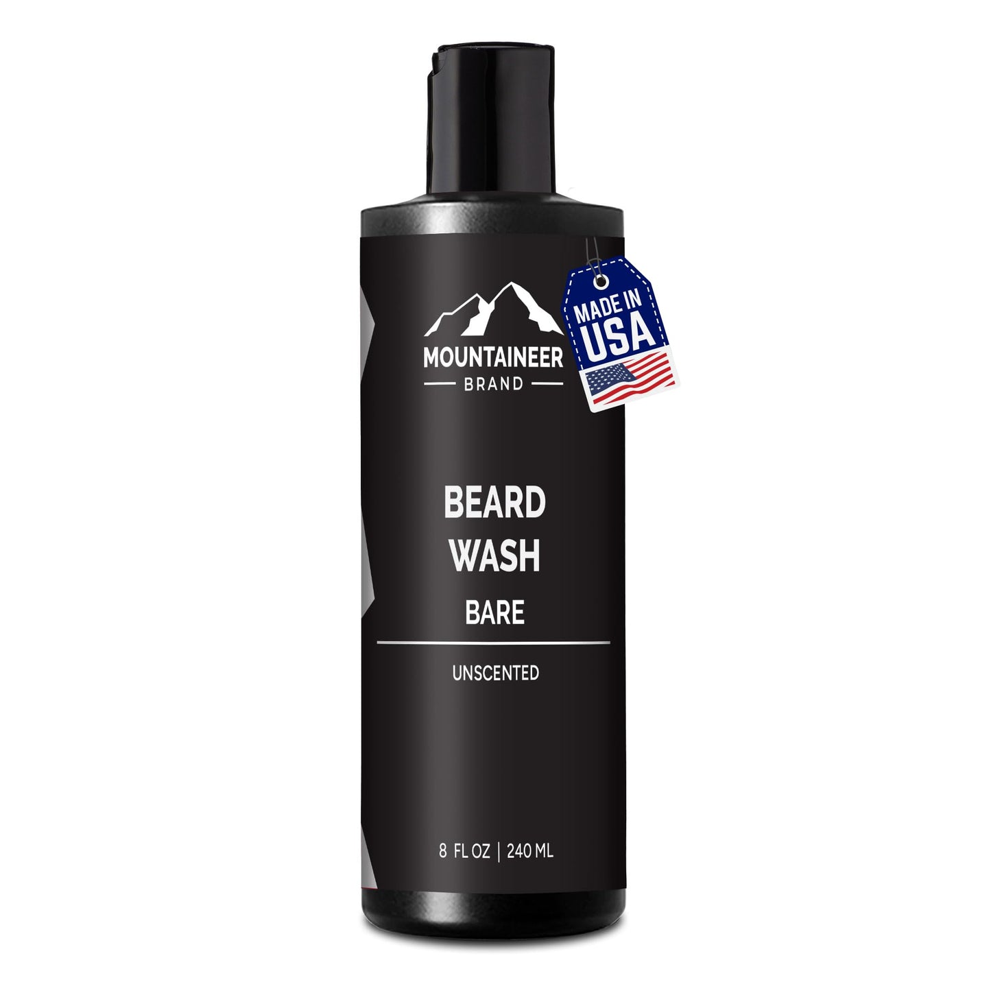 Mountaineer Brand Beard Wash For Men | 100% Natural Beard Shampoo | Thick Cleaning Softening Lather for Hair and Skin | Hydrate and Detangle | Grooming Treatment | Bare Unscented 8oz