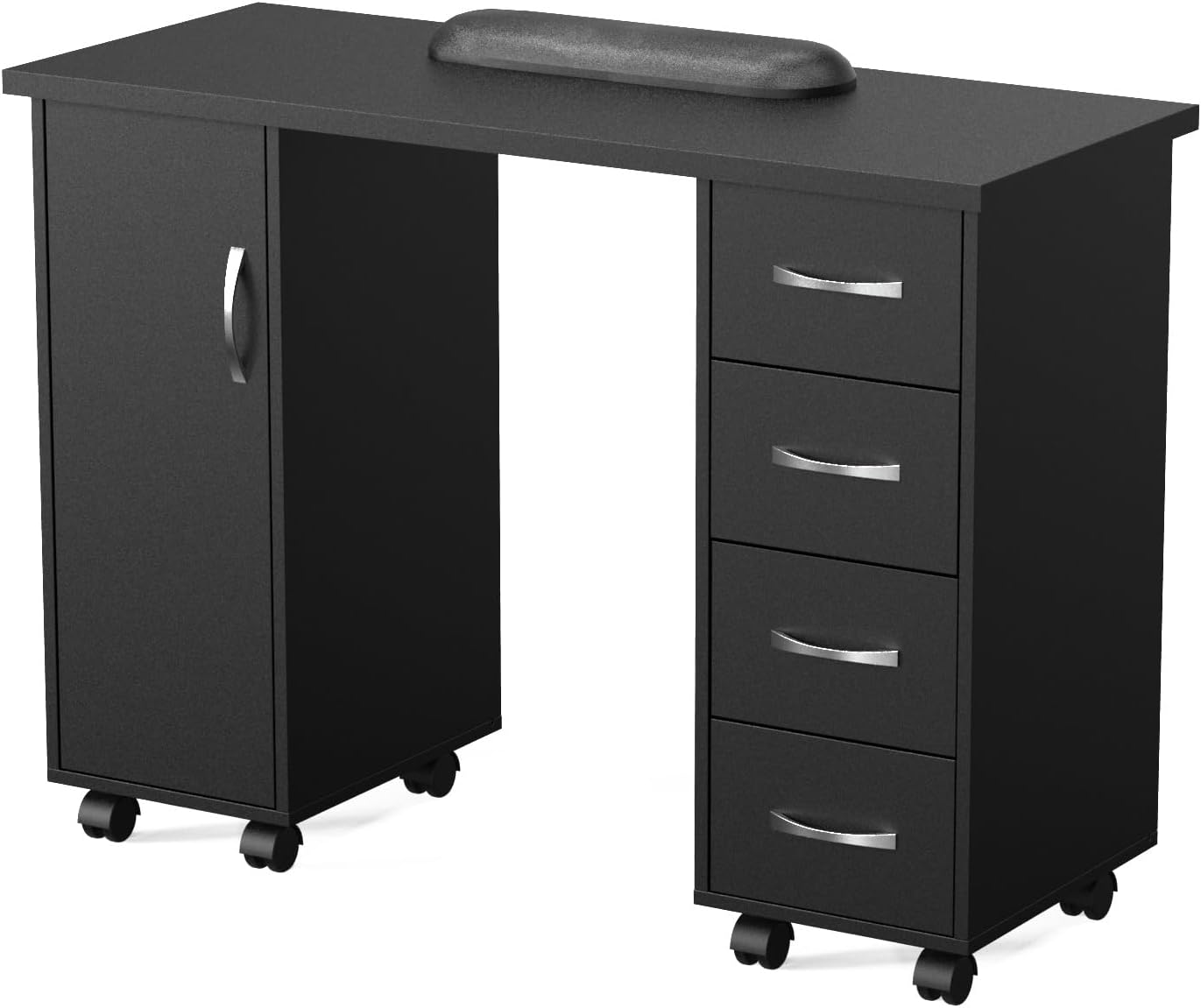 Manicure Table - Professional Nail Desk with Cabinet, Drawers & Wheels | White Spa Salon Workstation