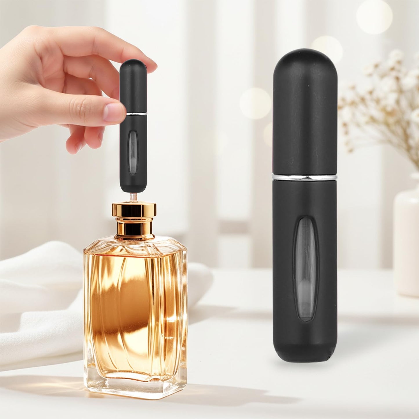 5ML Mini Perfume Travel Refillable, Refillable Perfume Atomiser, Spray Bottles, Portable for Travel Holiday, Outdoor Activities and Business, Black