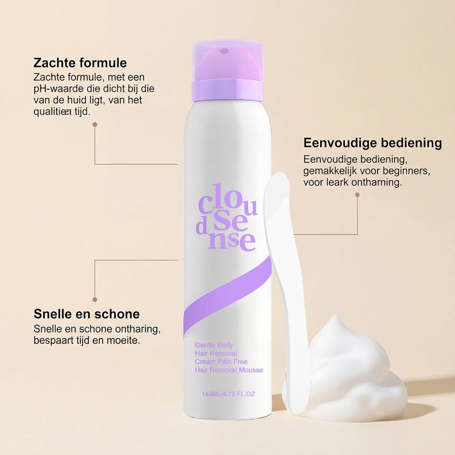 Hair Removal Spray for Sensitive Skin - Fast-Acting Aloe & Hyaluronic Acid | Pain-Free Bikini Depilation