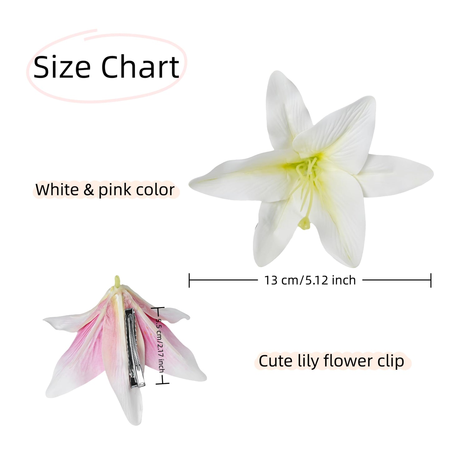 2 Packs Lily Flower Hair Clips for Women Faux Tropical Floral Clips Beach Accessories for Hawaii Holidays Luau Parties Wedding - Pink & White
