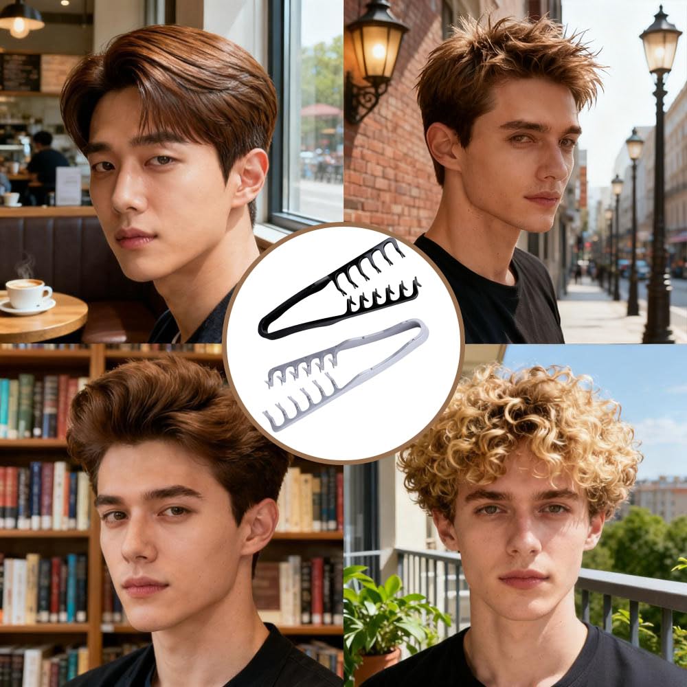 Texture Comb Set - Wide & Fine-Tooth Volumizing Hair Styling Tool | Anti-Frizz Brush for All Hair Types (Black & Gray)