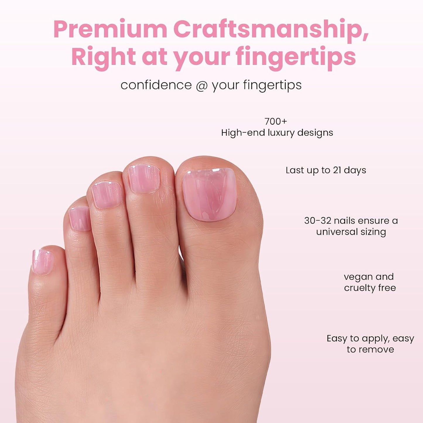 Press On Toenails - Velvet Peony Mauve Purple Short Square Fake Nails | Glossy Shimmer Finish, Reusable Pedicure Kit - 32 Pcs / 16 Sizes