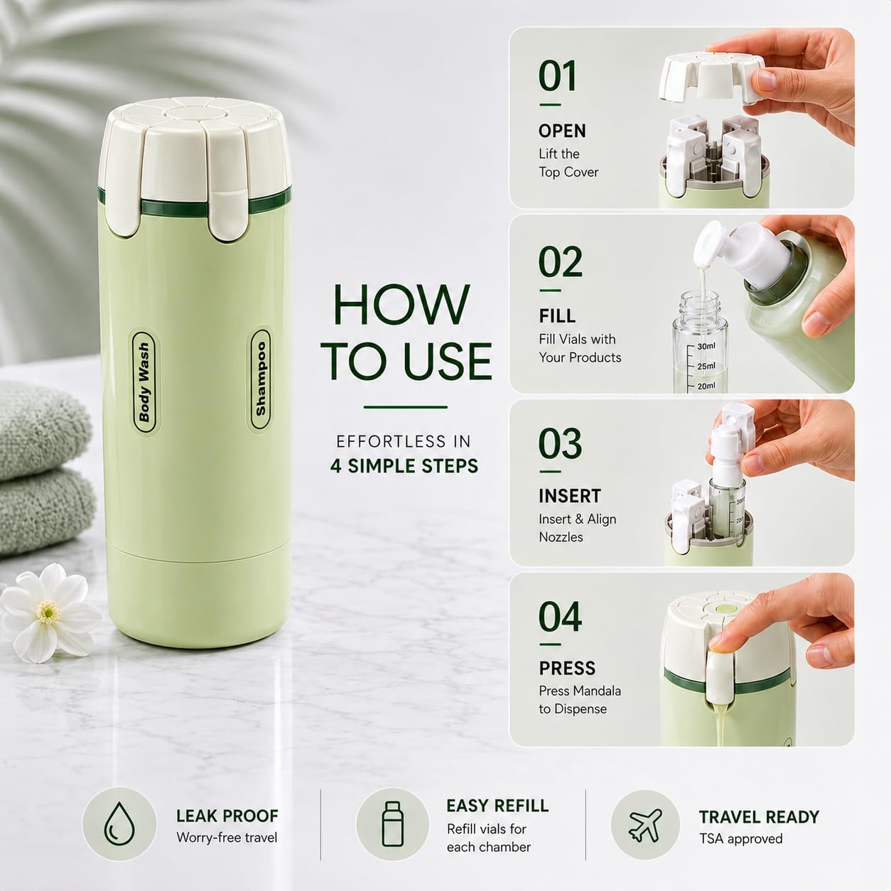 Travel Dispenser Bottle Set 4 in 1 Leakproof Containers Luggage Tag