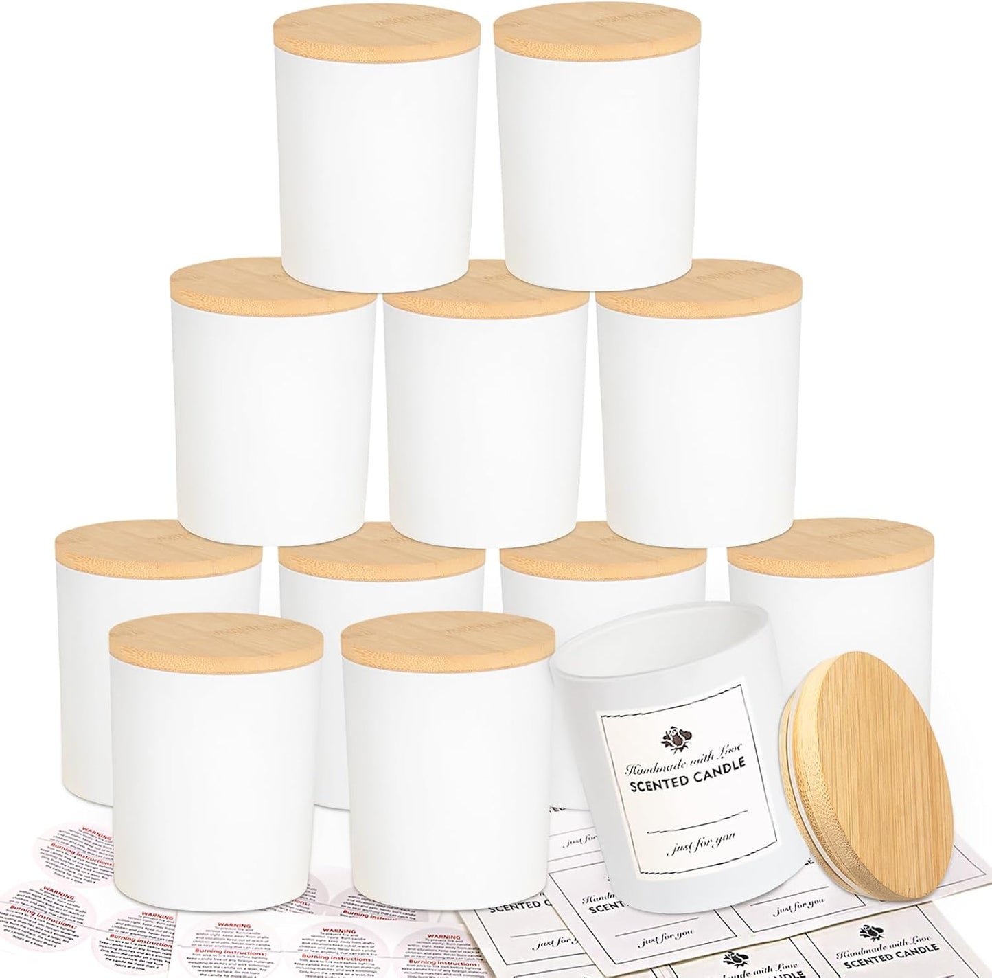 Clear Glass Candle Jars - 12 Pack 10 OZ with Bamboo Lids | Large Empty Candle Containers, Dishwasher Safe