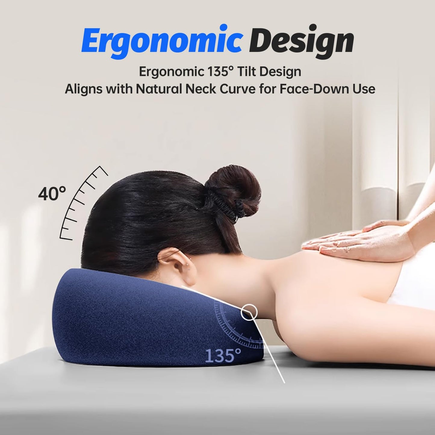 Face Down Massage Pillow - Comfortable Headrest for Stomach Sleeping | Removable Cover, Navy Blue
