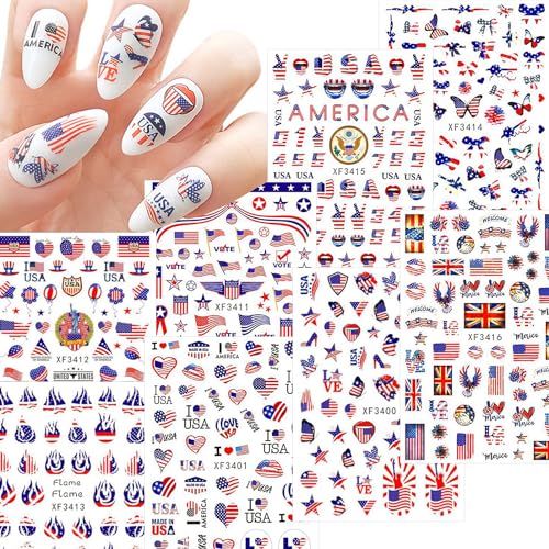 4th of July Nail Stickers Set - Patriotic American Flag Designs