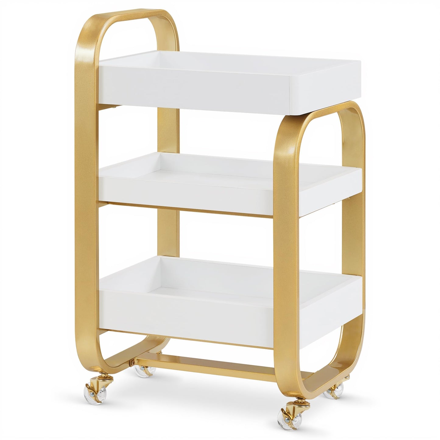 BarberPub Salon Storage Trolley with Shelves, Beauty SPA Rolling Cart with Lockable Wheels, 3-Tier Stylist Tool Organizer, Barber Mobile Station Equipment 2085 (Gold&White)