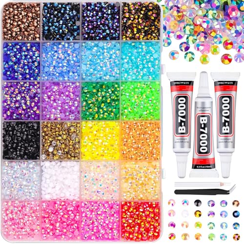 Jelly Multicolor 3mm Resin Rhinestones Kit with Glue, 34,000 pcs Bedazzling for Nail Art & Craft