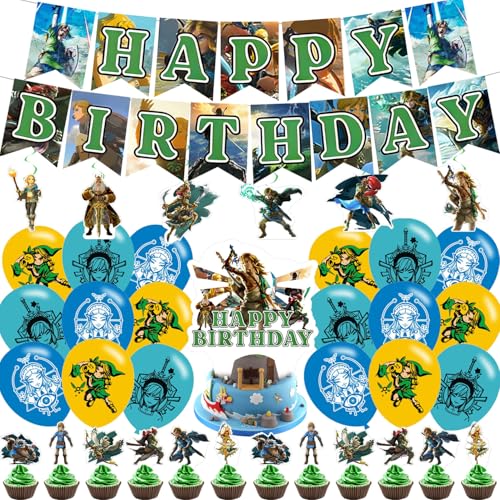 Zeldaa Birthday Party Supplies Set - Happy Birthday Banner, Balloons & Cake Topper