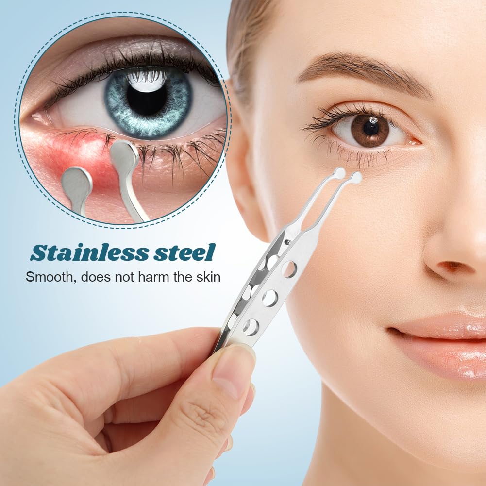 JIANWEI Meibomian Gland Expressor, Eyelid Gland Blockage Unblocking Physiotherapy Tools, Professional Forceps Stainless Steel Eyelid Massage Tweezers for Dry Eyes (Round Tip)