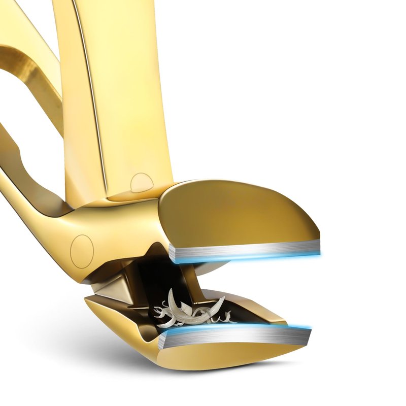 FVION Ergonomic Seniors Toenail Clippers, Curved Head Toe Nail Clippers for Thick Nails with Nail Catcher and Metal Nail File, Precision Nail Care Tool for Easier Trimming (Gold)