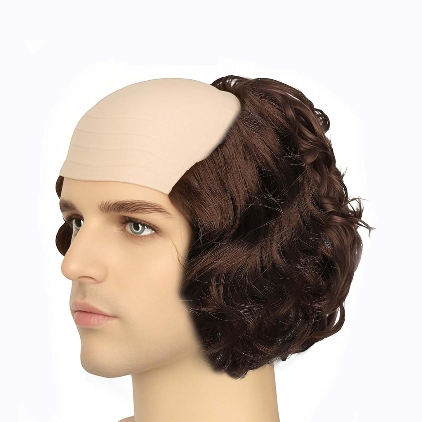 Short Curly Bald Cap Wig | Mad Brown Scientist Costume for Halloween & Cosplay