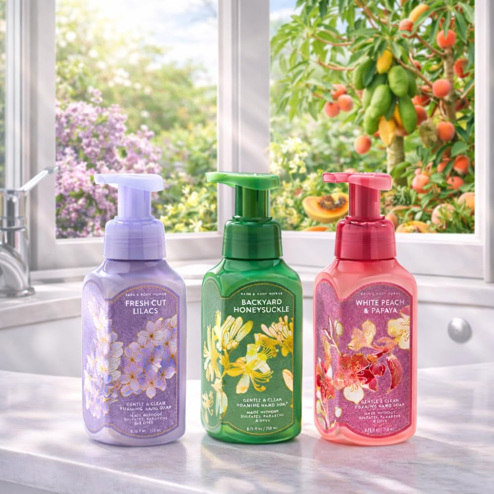 Gentle & Clean Foaming Hand Soap - Fresh Cut Lilacs, Backyard Honeysuckle & White Peach | 3-Pack, 8.75 fl oz Each