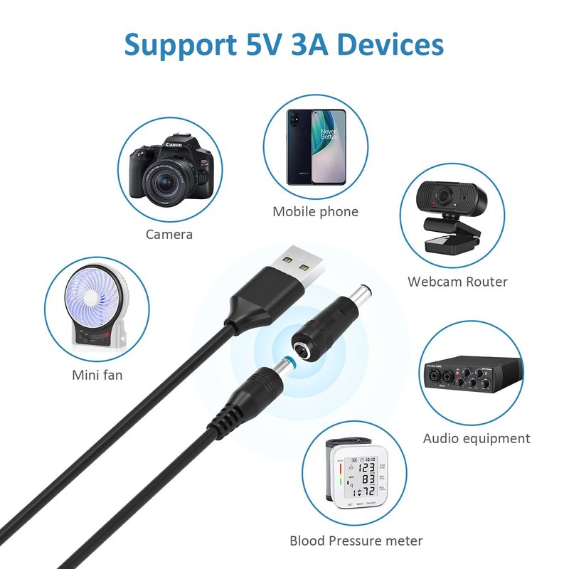 Powseed 5V Universal DC Power Cable, USB to DC Charging Cord with 13pcs Adapter Plugs for Webcam Router, Recorder, Bluetooth Speaker, Scanner, DVR, Hard Disk Box, USB-HUB etc.