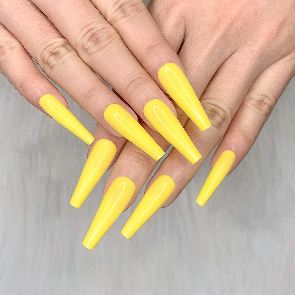 Ballerina Long Coffin Glossy Fake Nails - 24pcs Red Press-On Nail Tips for Women