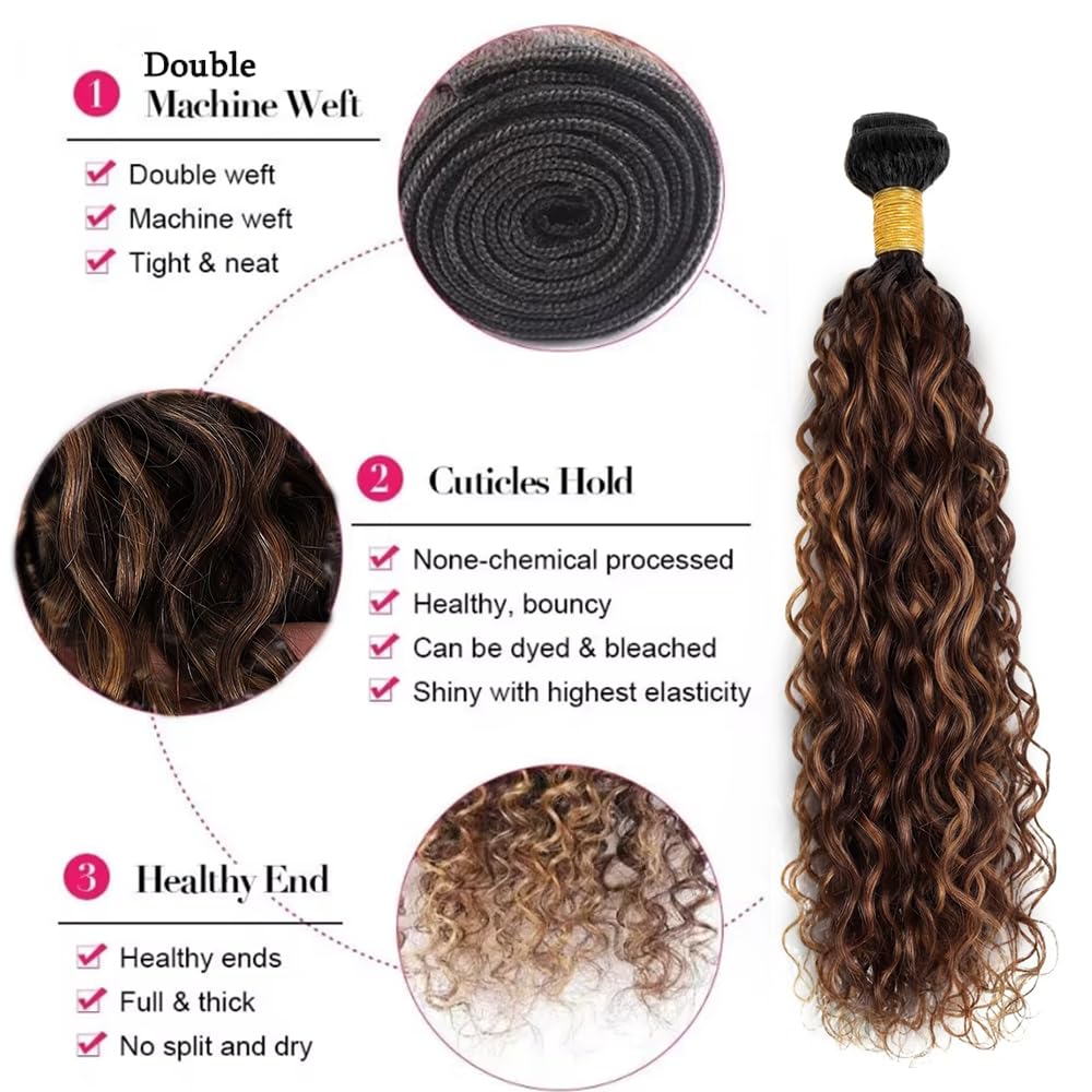 30 32 34 inch Ombre Brown Bundles Highlight Human Hair Bundles P4/30 Water Wave Bundle LadrXadr Brown Human Hair Bundle