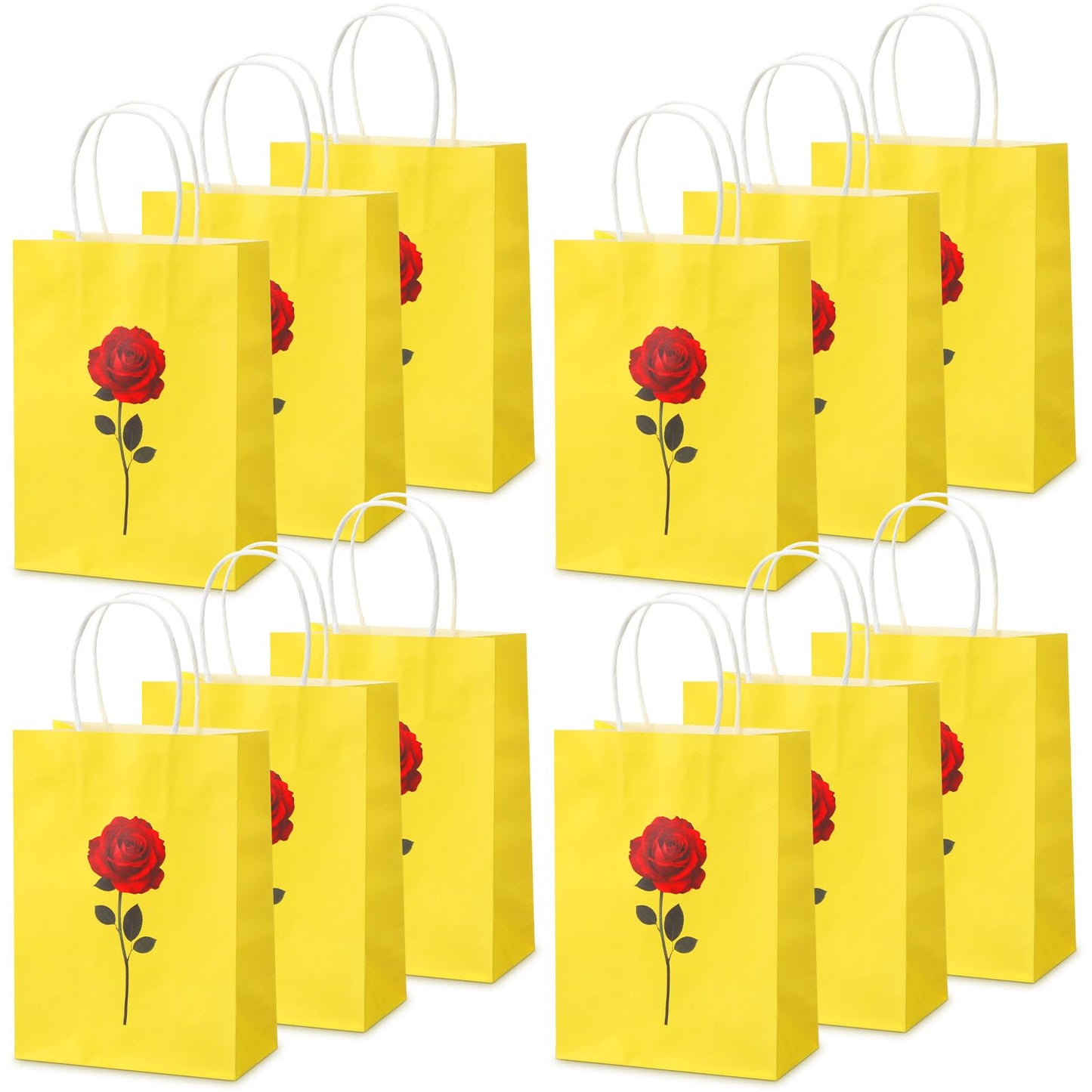 Humyoun 30 Pcs Rose Beauty Gift Bags Princess Party Favors Paper Goodie Candy Treat Paper Bag with Handle Bulk Princess Birthday Party Supplies Decorations, 8.3 x 5.9 x 3.2 Inch