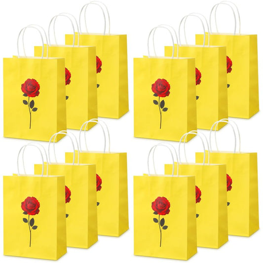 Humyoun 30 Pcs Rose Beauty Gift Bags Princess Party Favors Paper Goodie Candy Treat Paper Bag with Handle Bulk Princess Birthday Party Supplies Decorations, 8.3 x 5.9 x 3.2 Inch