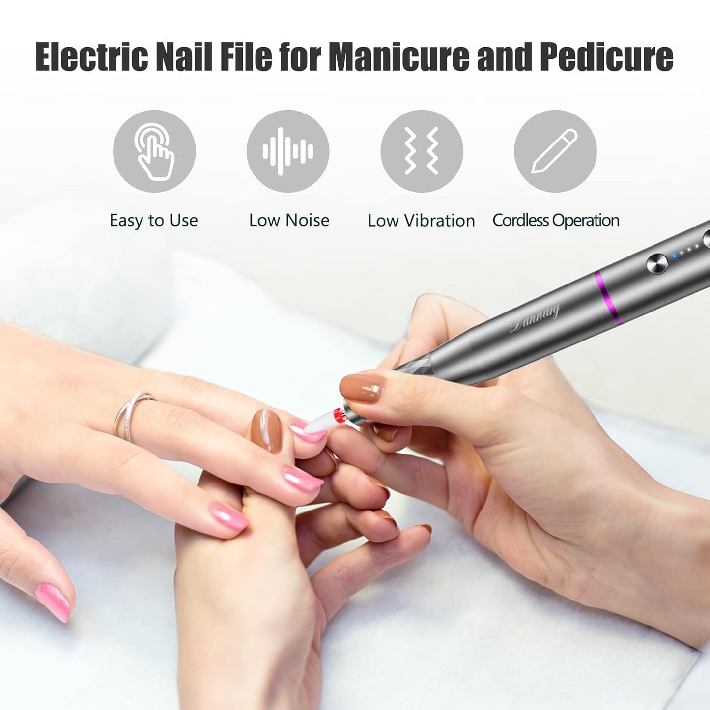 Electric Nail Drill Machine - Professional Cordless Efile Kit for Acrylic & Gel Nails | Rechargeable Manicure & Pedicure, Gray