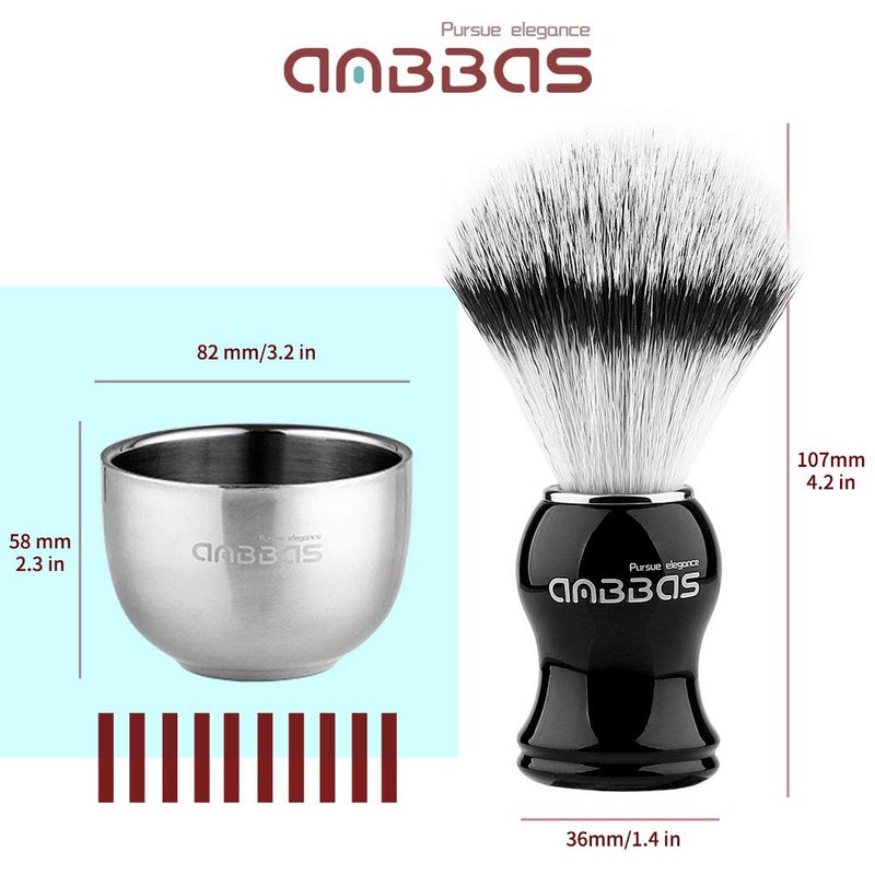 Anbbas Shaving Brush Synthetic Badger Hair with Stainless Steel Shaving Bowl,Black Acrylic Shaving Stand Holer for DE Razor Men Traditional Shave