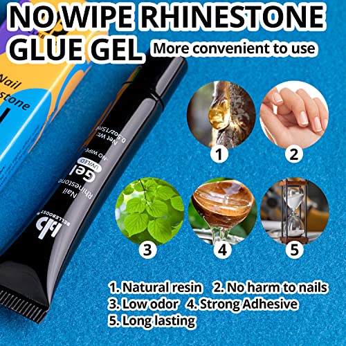 Nail Art Rhinestone Glue Gel Kit with Flatback Gems & Tools