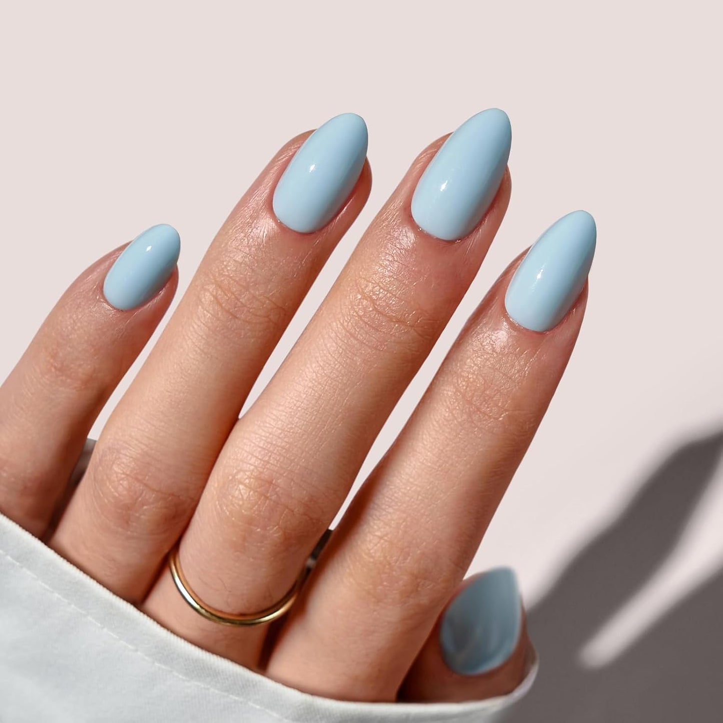 Press On Nails - Almond Shape Pastel Baby Pink Short Nails | Opaque Soft Gel, 32-Piece Kit in 16 Sizes