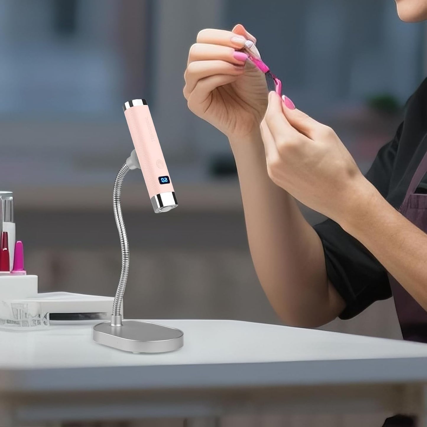 UV Nail Lamp - Handheld Cordless LED Nail Dryer with Auto Sensor | Fast Curing Gooseneck Design (Pink)