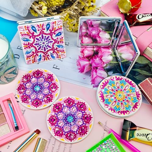 Mandala Diamond Painting Compact Mirror Set - 4 Portable Makeup Mirrors