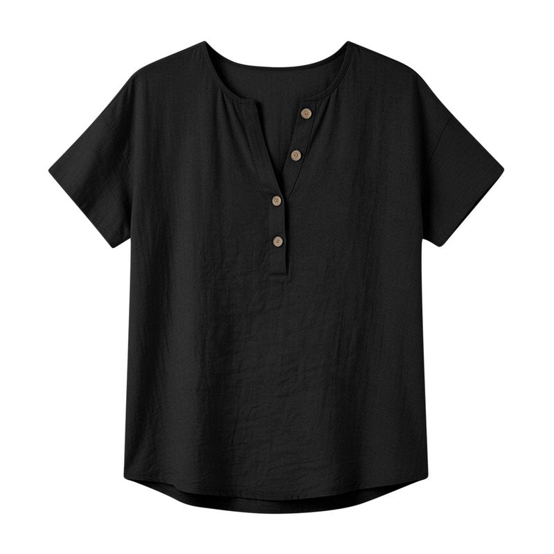 RRMuAzgs Blouses for Women Dressy Casual Short Sleeve Button Down Shirts Loose V Neck Cotton Linen Tunic Tops Summer Outfits