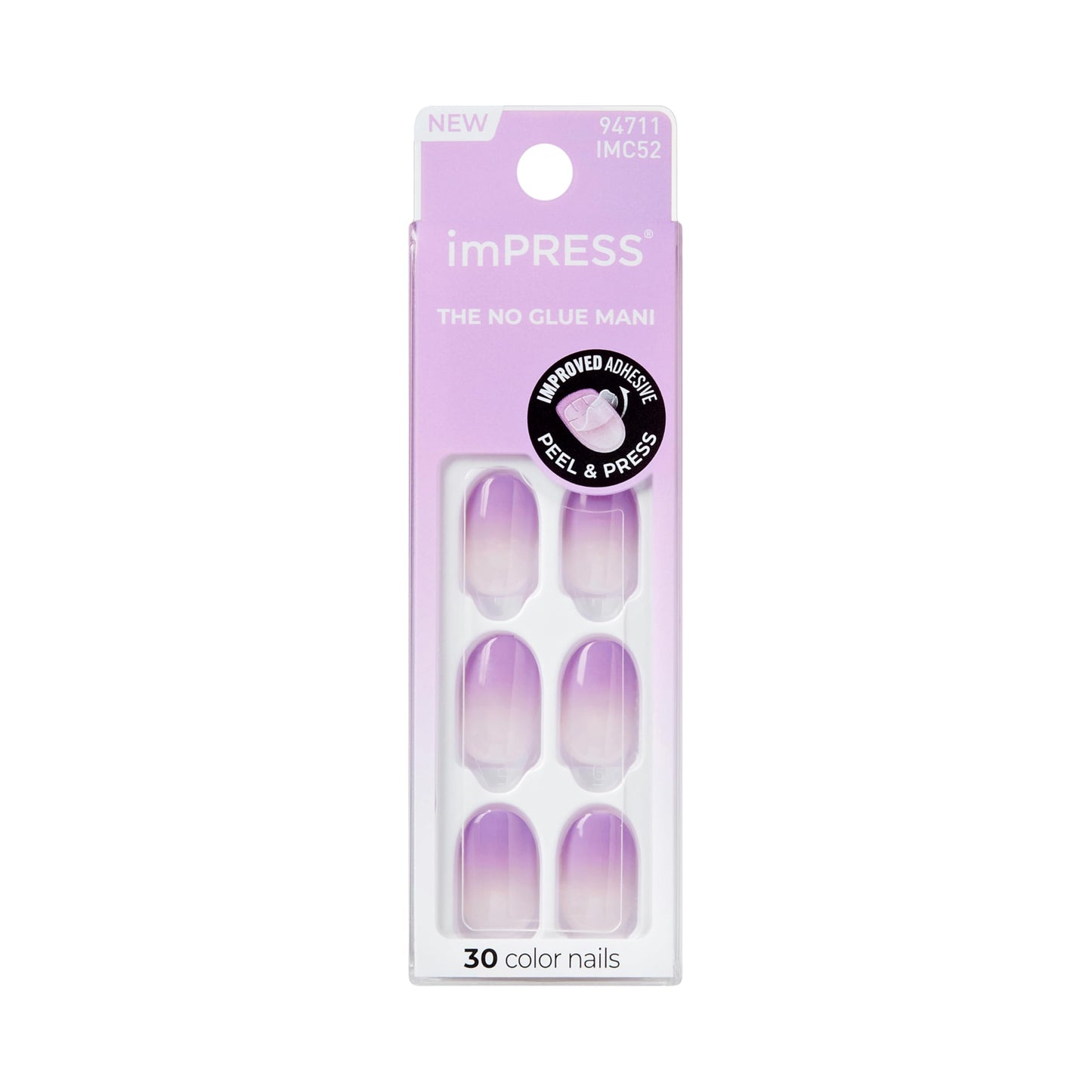 Impress Color Ombre Press On Nails, 'Take A Chance', Purple, Short Oval, PureFit Technology, Patented Super Hold Adhesive, Chip Proof, Smudge Proof, Mini Nail File, Manicure Stick & 30 Fake Nails