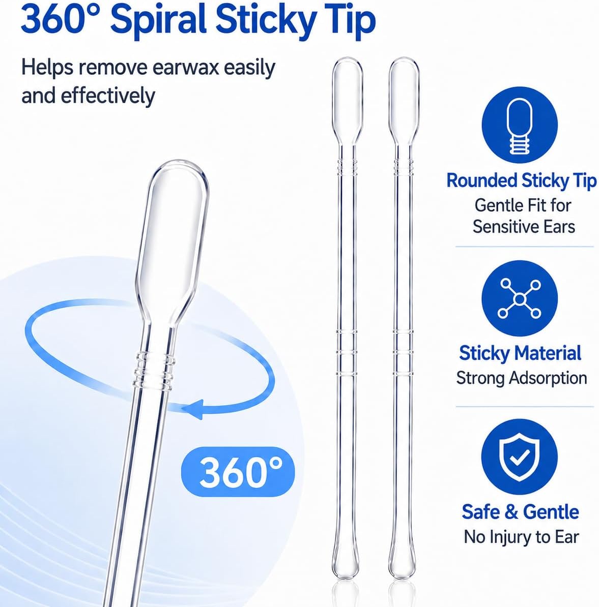 2-in-1 Sticky Ear Cleaning Stick - Gentle Dual-Ended Ear Wax Remover | Reusable Travel Tool (48 Count)