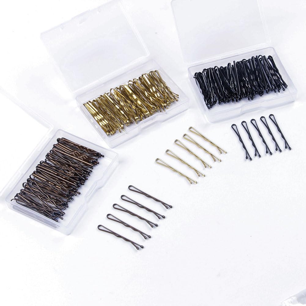 ccHuDE 300 Pcs Metal Hair Pins, 3.5 cm Mini Bobby Pins for Kids, Non Slip Hair Bun Pins with Clear Box, Black