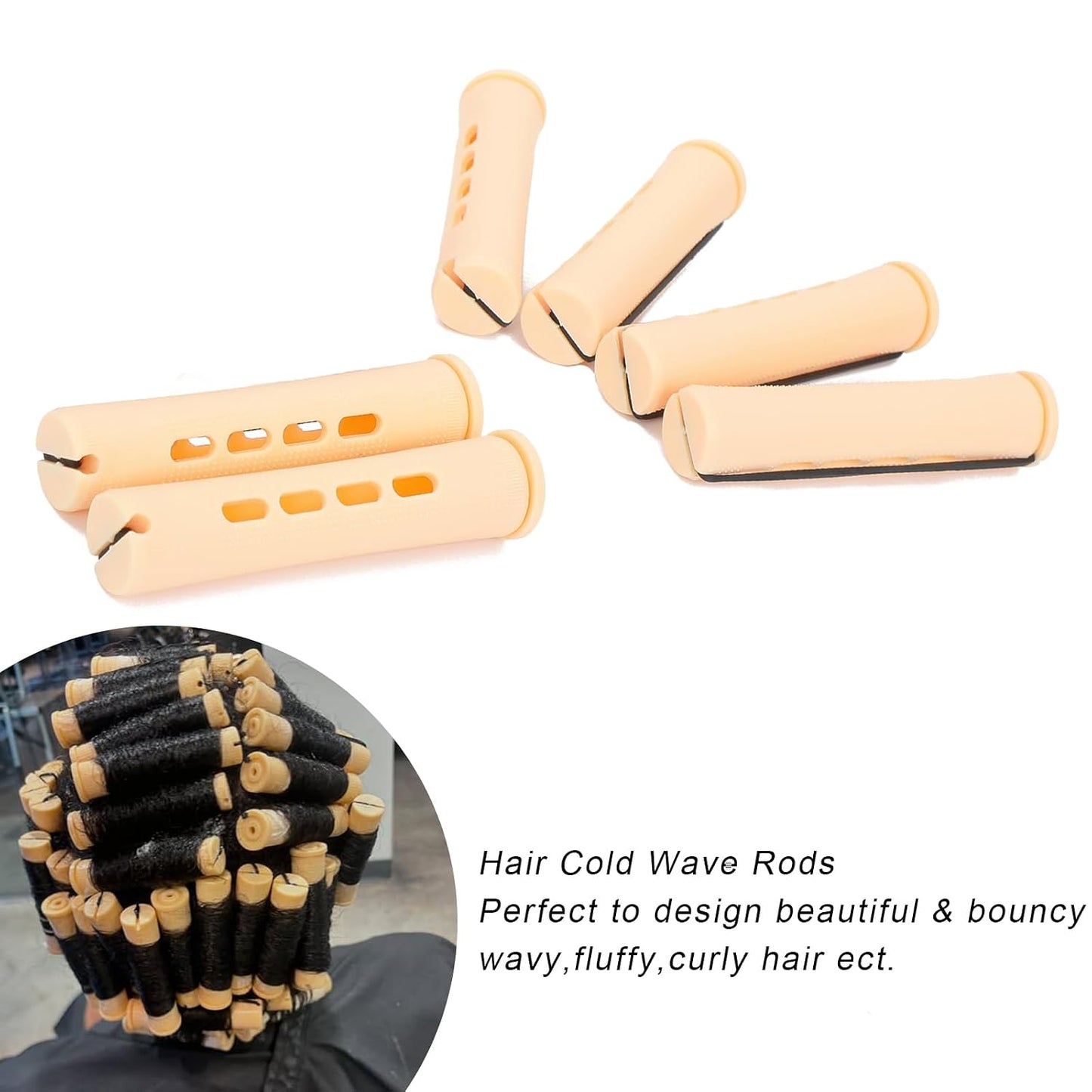 Perm Rods for Short Hair - 40 Pcs Beige Plastic Curlers for Black Women | Medium Size Peach Hair Rollers