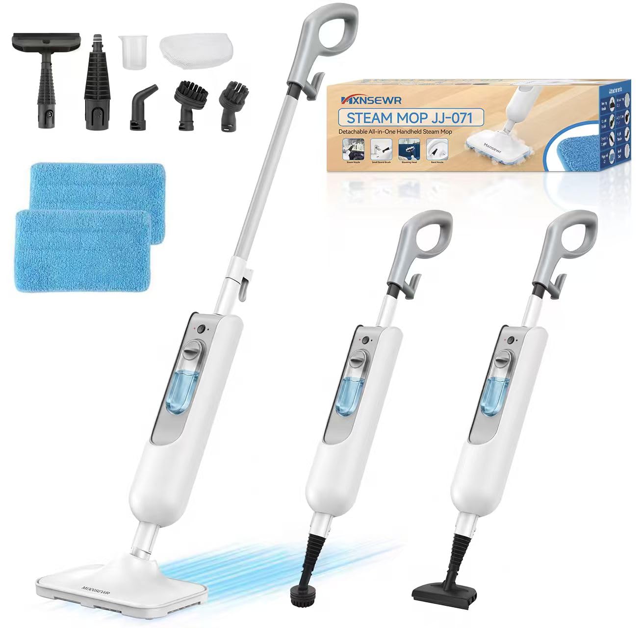 Steam Mop All-in-one Multi-Functional Powerful Steam Cleaner, Handheld Detachable Floor Steamer with 2 Steam Level, 380ML Water Tank & 23FT Power Cord for Whole Home Use