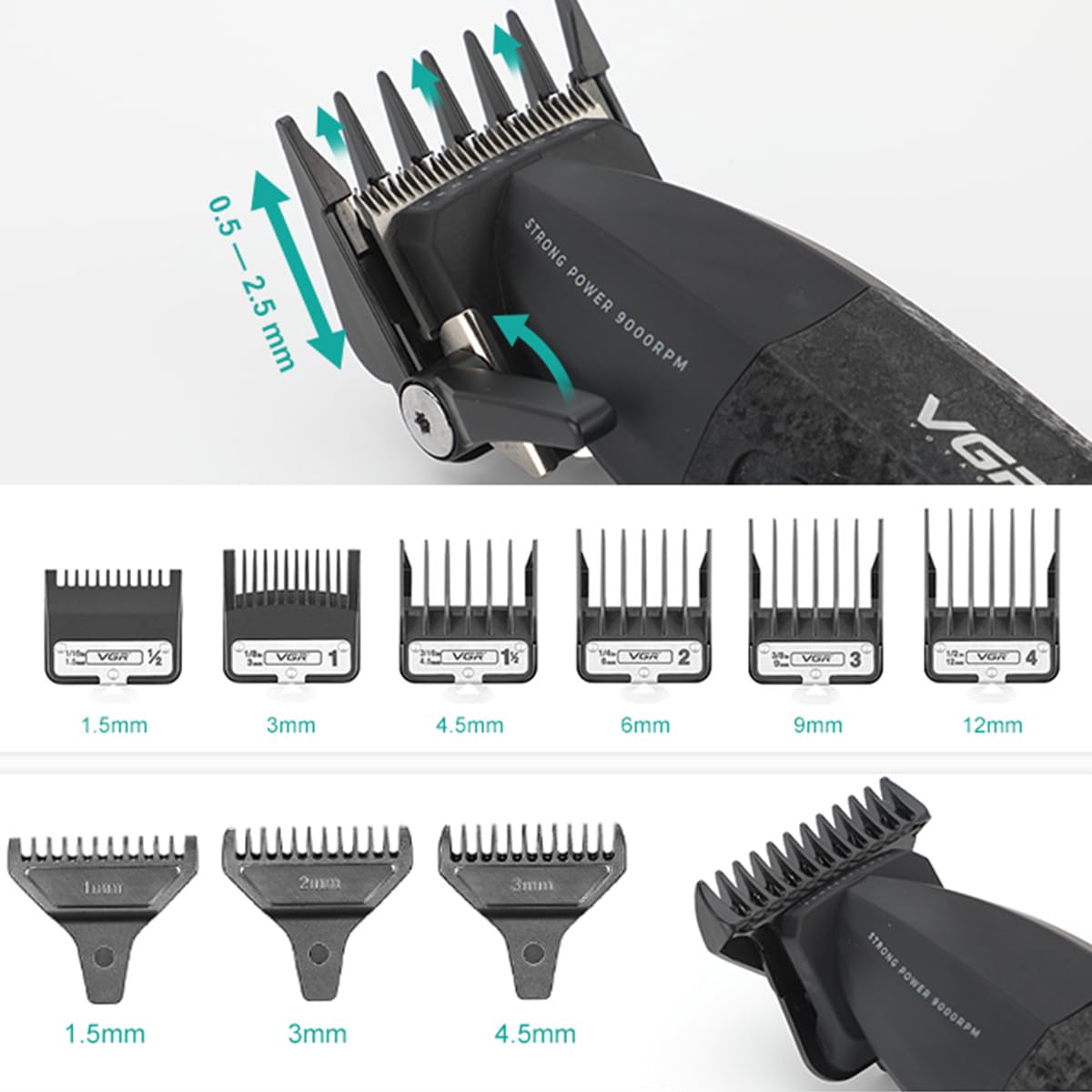 VGR 640 Professional Hair Clippers for Men, 9000RPM Cordless Barber Clippers and Trimmers Set, Zero Gap T-Blade Hair Cutting Kit, DLC Coated Ceramic Blade Barber Kit with LED Display(Black)