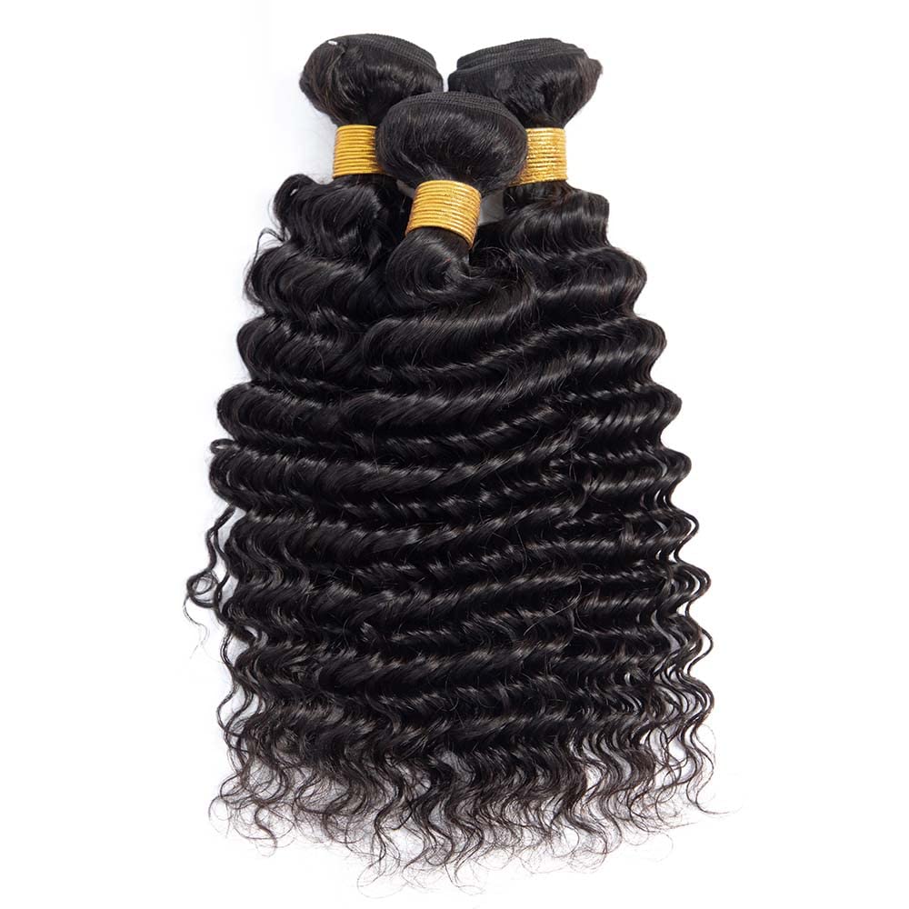 Deep Wave Bundles - 100% Unprocessed Brazilian Virgin Human Hair | Natural Black Color, 8-12 Inch Lengths