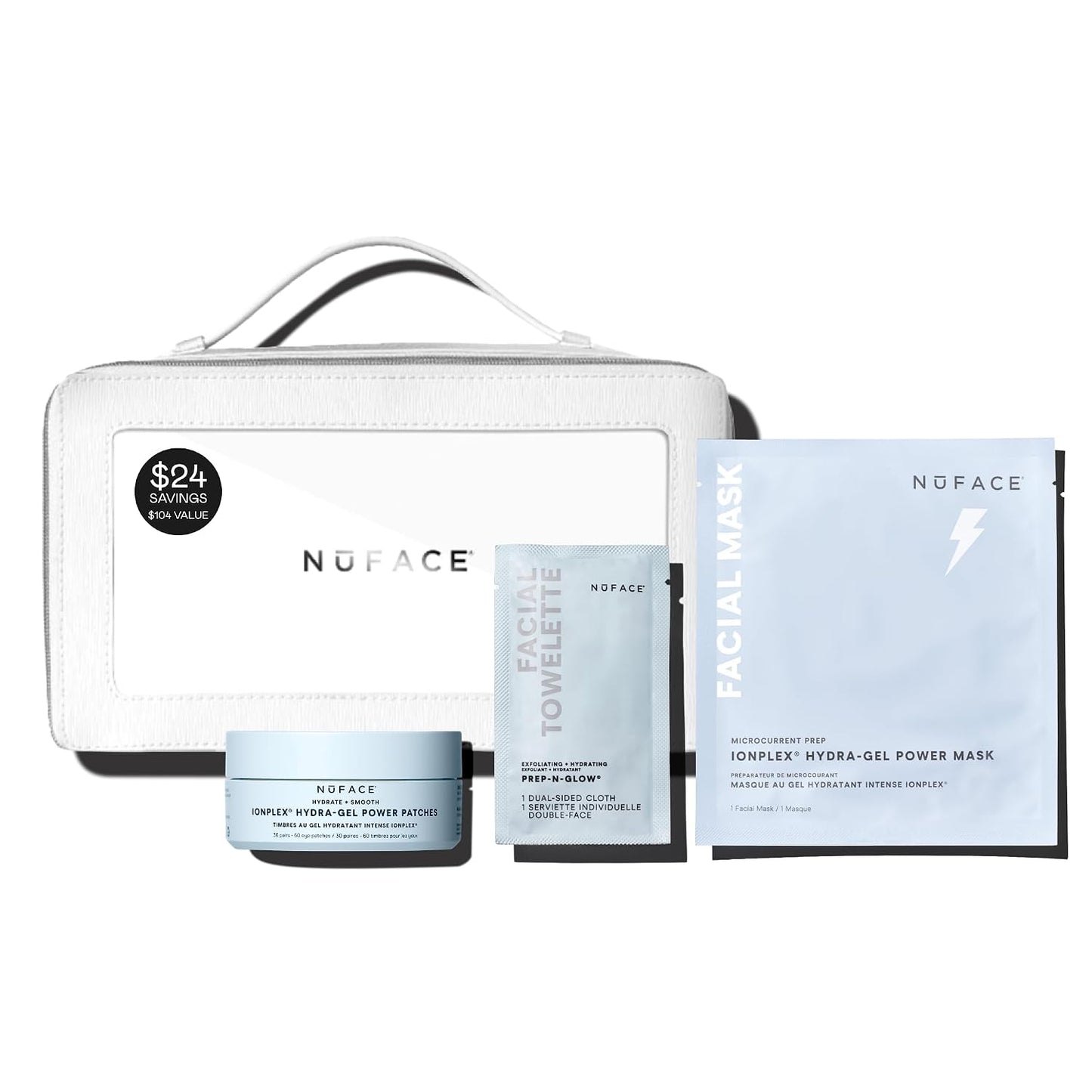NuFACE Ultimate Glow Skincare Kit - Hydrogel Power Mask, Under Eye Patches & Facial Wipes | Hydrating Essentials (4ct)